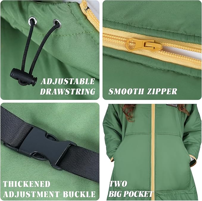 Outdoor Camping Blanket, Poncho Wearable Hoodie Blankets, Waterproof & Windproof, 75 * 55 inch, Warm, Durable & Portable, for Stadium, Concerts, Car Travel, Beach, Picnic, Grass