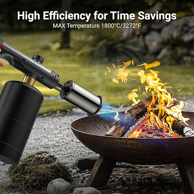 Propane Torch with One-Touch Max Fire, Cooking Blow Torch Gun with a Safety Lock, Charcoal Lighter, Flame Thrower, Kitchen Food Torch Head for Grill, Sous Vide, BBQ (Tank Not Included)