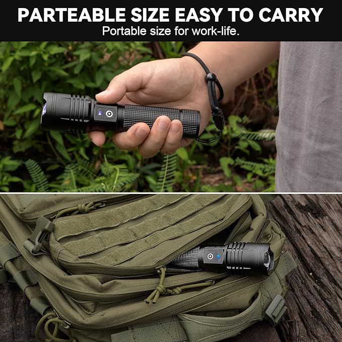 Flashlight Rechargeable LED High Lumens - 99,000 Lumens Super Bright Flashlights with 5 Modes, Adjustable,Waterproof Powerful Flash Light for Home, Camping(2 Pack)