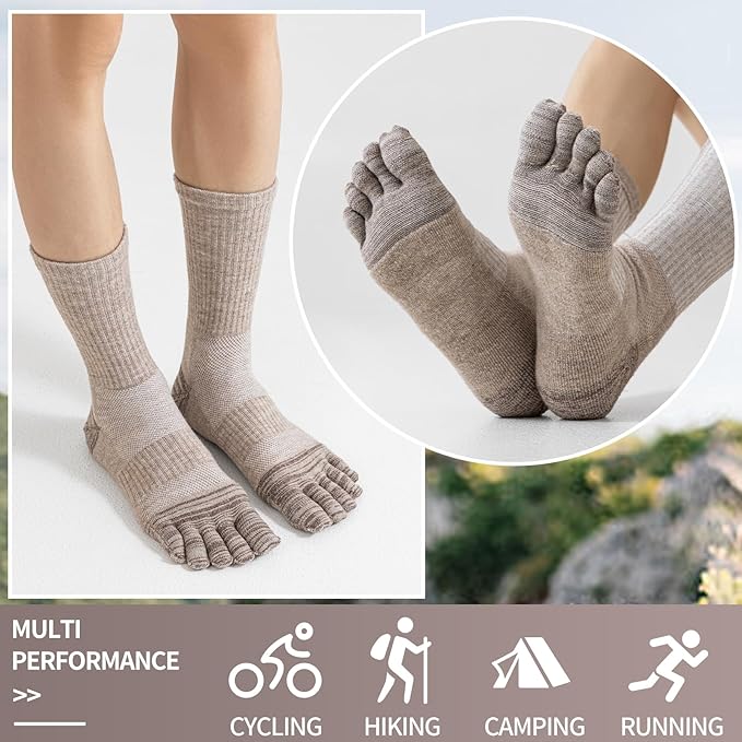 Merino Wool Toe Socks For Hiking Men&Women Thermal Winter Warm Boot Work Cushion Five Finger Socks 3 Pairs
