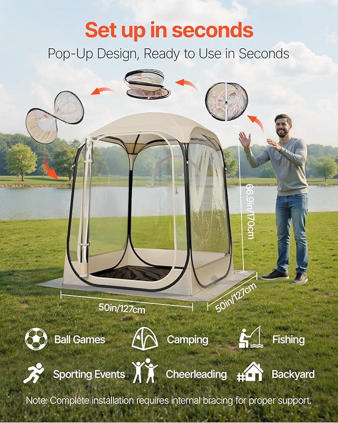 VEVOR Pop up Sports Tent, 4 Sizes Optional Clear Bubble Tent for 1-6 Person, Waterproof Outdoor Pod with Floor Mat & Top Cover, Garden Igloo Dome Tents Camping Shelter for Sports Watching