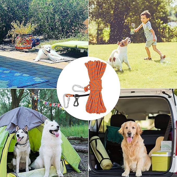 XiaZ Dog Tie Out Cable for Camping, 50ft Portable Overhead Trolley System for Dogs up to 200lbs,Dog Lead for Yard, Camping, Parks, Outdoor Events,5 min Set-up