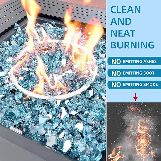 10 Pounds Fire Glass 1/2 Inch High Reflective Tempered Firepit Glass Rocks for Fireplace, Fire Pit Table, Fire Bowl and Landscaping (Aqua Blue)
