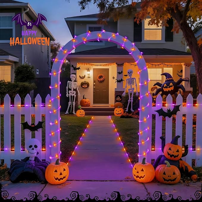 JMEXSUSS Orange Purple Halloween Solar Lights, 66 ft 200 LED Purple Rope Lights Outdoor Waterproof, Orange Christmas String Lights for Halloween Fall Party Tree Christmas
