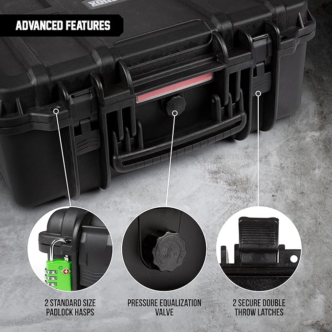 All Weather Hard Case 19 x 17 x 8” - TSA Approved Hard Shell Travel Case with Customizable Foam for Cameras, Lenses, Laptops, Electronics, Guns, Pistols and Other Gear