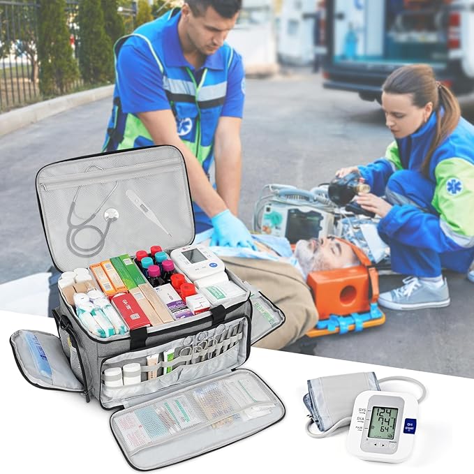 Medical Bag Home Health Nurse Bag Empty First Aid Storage Bag with Detachable Divider Medical Supplies Bag for Nursing Student,Therapist,Doctors(Grey)