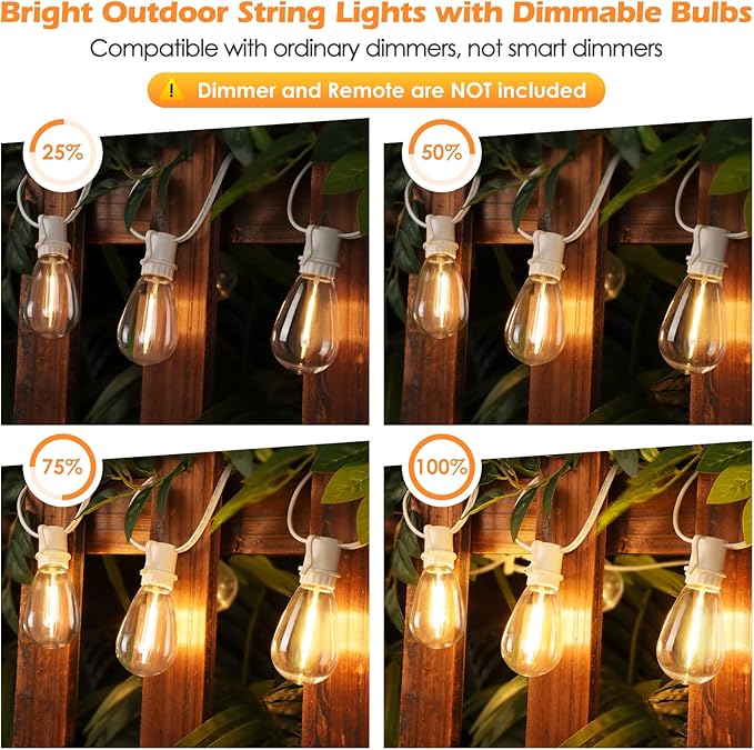 96FT LED Outdoor String Lights, Waterproof Patio Lights with 30+2 2700K Dimmable Vintage Edison Hanging Plastic Bulbs for Bistro Wedding-White