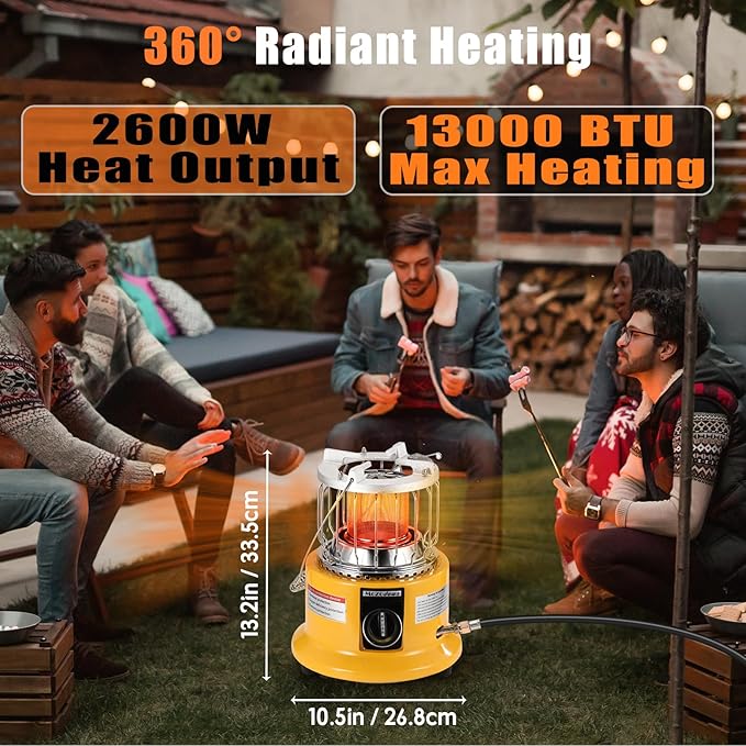 2 in 1 Propane Heater & Stove, 13000 BTU Portable Propane Heater Indoor with Handle, Outdoor Heater Gas Stove for Patio, Camping, Tent, Ice Fishing, Garage