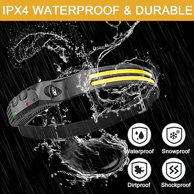 New LED Headlamp Rechargeable, 230° COB Super Bright Head Lights for Forehead, 6Mode Hard Hat Light for Adults, USB C Headband Flashlight for Work, Hiking, Running, Camping (10Pack)