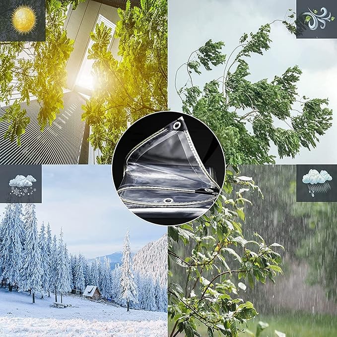 10' X 10' Outdoor Clear Tarp Curtain Waterproof Wind-Proof 0.35mm Transparent Vinyl Tarp for Patio Pergola Garden Canopy Rainproof Anti-Tear PVC Thick Cover with Grommets
