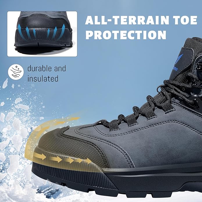Wondamo Men's Waterproof Snow Boots Insulated Toe Cap Cold Weather Shoes Non-slip Lightweight Winter Boots