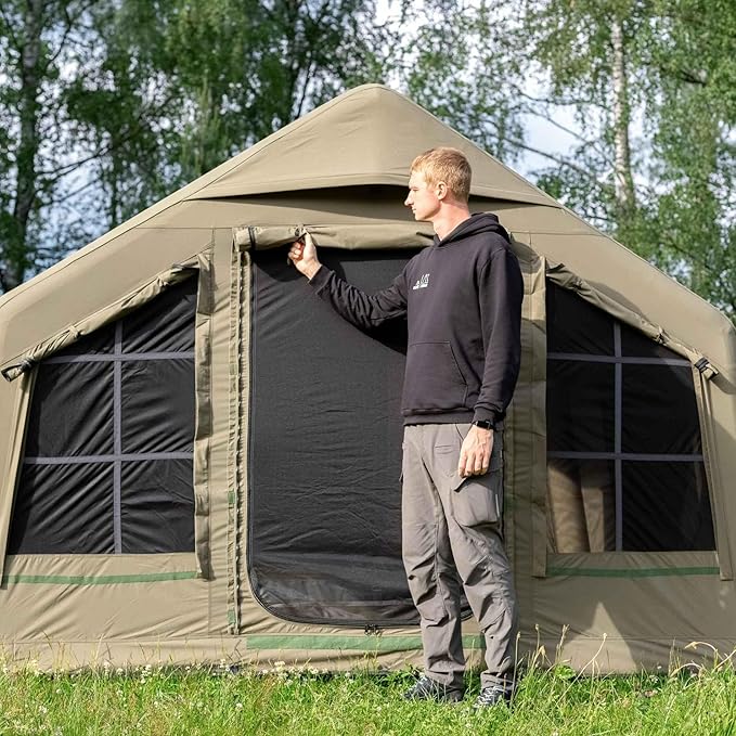 Coody | Rbm Outdoors Koala/Hub/Octopus Inflatable Tents for Camping with Stove Jack, 2/8/10 Person Luxury Canvas Blow Up Tent, 2 Room, Easy Setup Casa de Campaña, Large Inflatable House with Pump
