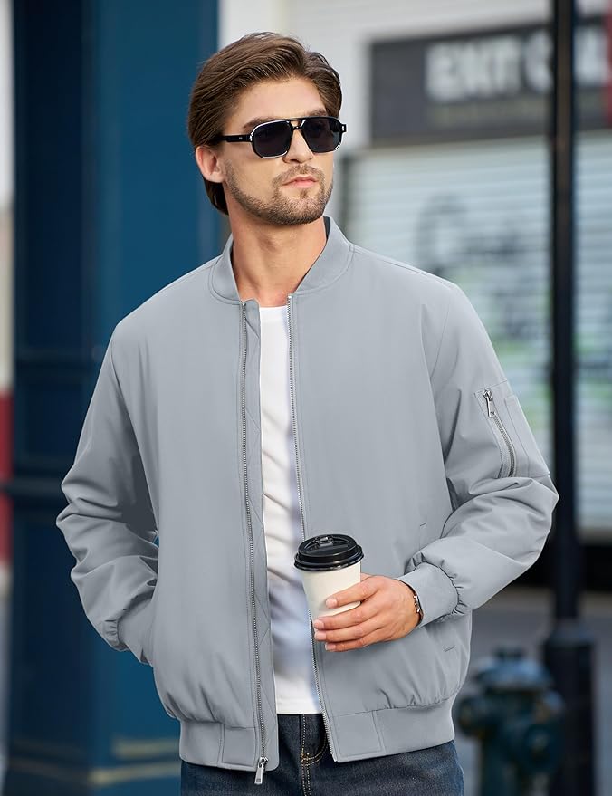 Cotrasen Mens Bomber Jacket Fall Winter Warm Windbreaker Casual Full Zip Padded Coats with Pockets