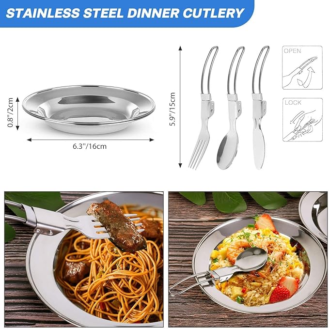 Peidesi 15pcs Camping Cookware Mess Kit,Portable Non-Stick Aluminum Alloy Cookware,Kettle Pot Frying Pan Plates Forks Knives Spoons for Camping, Backpacking, Outdoor Cooking