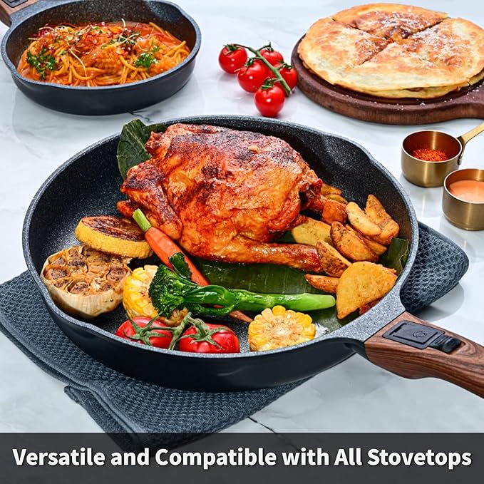8 Inch Smart Nonstick Frying Pan with Removable Handle, Cast Aluminum and Anti-Scratch Omelette Pan, Compatible with All Stovetops, Dishwasher and Oven Safe