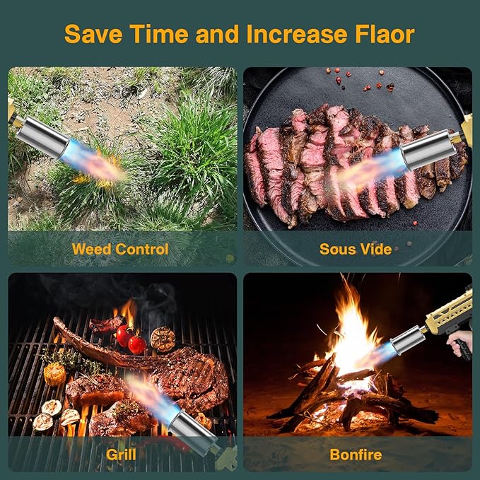 Sondiko Powerful Cooking Propane Torch Head, Culinary Torch Campfire Starter, Adjustable Weed Torch Burner for Searing Steak, BBQ, Welding (Gold & Black) Propane Tank Not Included