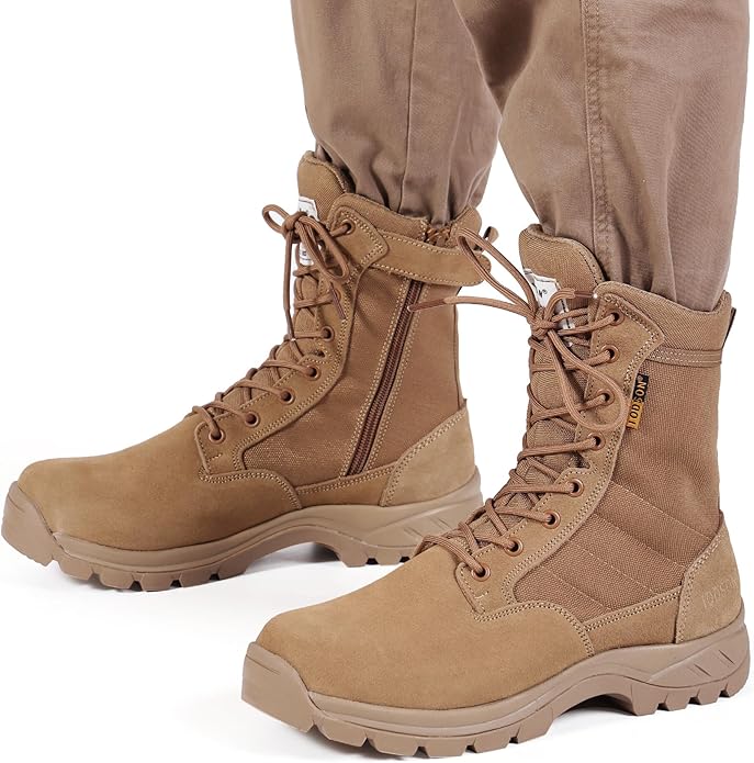 Men's Military Tactical Work Boots with Side Zipper, Puncture Resistant, Desert Combat, Army Jungle, 8 Inch Lightweight Hiking Boots