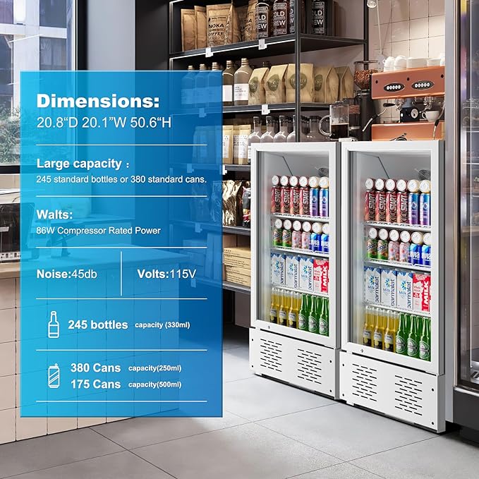 6.5 Cu.Ft Commercial Beverage Refrigerator Glass Door Drink Cooler with Soft Light and 5 Shelves, Display Refrigerator for Restaurant Store Cafe Office, White