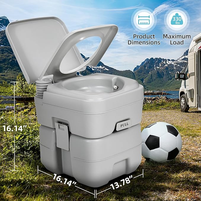 YITAMOTOR Portable Toilet, 5.3 Gallon Waste Tank, 3.2 Gallon Freshwater Tank, RV Toilet with Dual Water Flush, Ideal for Camping Toilet, RVs, Boats and Outdoor Adventures