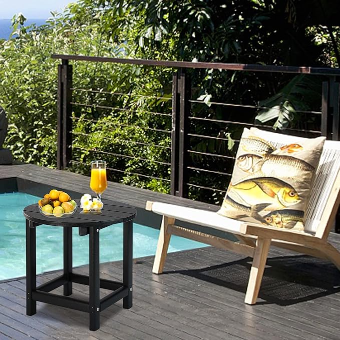 LZRS Round Adirondack Patio Side Table End Table, Outdoor Side Tables for Patio, Backyard,Pool, Indoor Companion, Easy Maintenance & Weather Resistant(Black)
