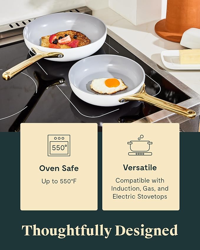 Caraway Fry Pan Duo - Nonstick Ceramic Frying Pan (8" & 10.5”) - Non Toxic, PTFE & PFOA Free - Oven Safe & Compatible with All Stovetops (Gas, Electric & Induction) - Perracotta