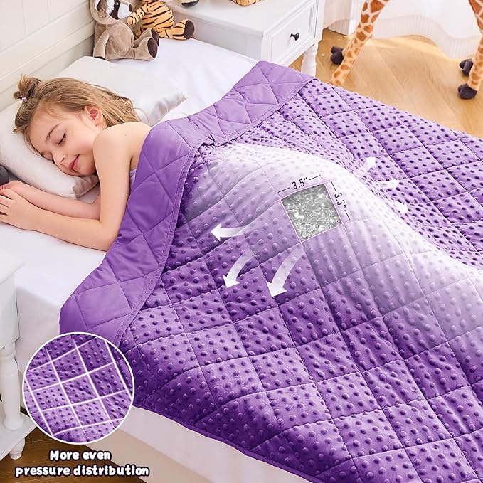 Weighted Blanket Kids (7lbs, 40"x60" Throw Size) - Breathable Minky Heavy Blanket for 60-90lbs with Premium Glass Beads - Soft Thick Blankets for All-Season Sleeping Comforter - Purple