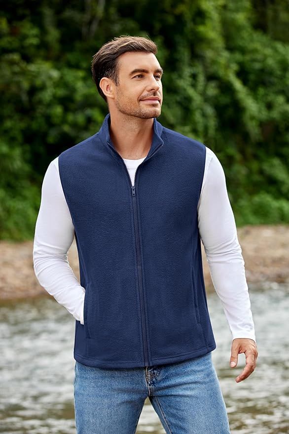 COOFANDY Mens Polar Fleece Vest Lightweight Sleeveless Jacket Warm Zip up Outerwear Vests with Zipper Pockets for Hiking