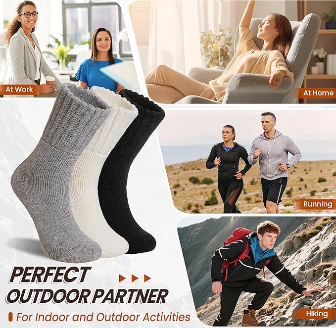 Eyean Merino Wool Socks Thermal Winter Ski Warm Thick Cozy Boot Hiking Socks for Women Men 3 Pairs