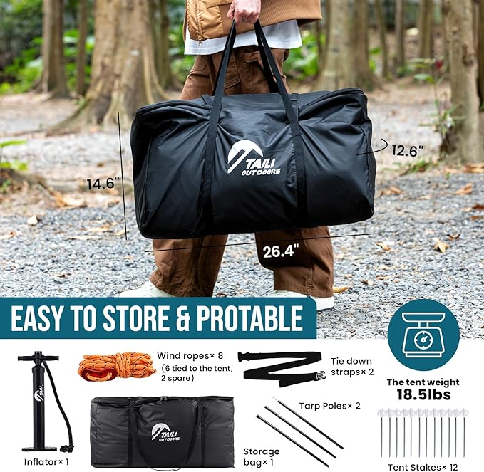 TAILI Inflatable Blow Up Tent for Camping with Hand Pump for 2/3/4/6 Person, Easy Setup Outdoor Inflatable Oxford Waterproof Air Tent House for Family Camping Adult