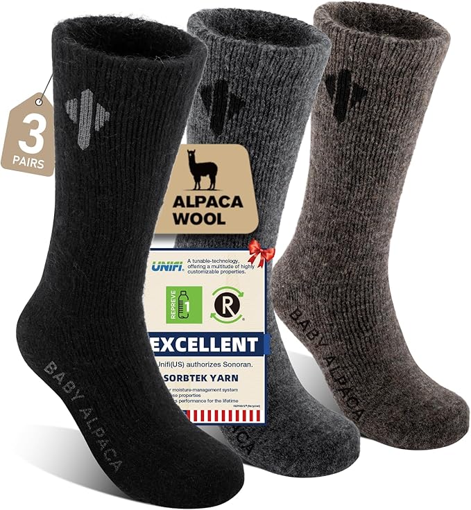 Alpaca Socks for Men and Women, Heavyweight Thermal Thick Warm Alpaca Wool Boot Sock for Hunting, Hiking, Moisture Wicking