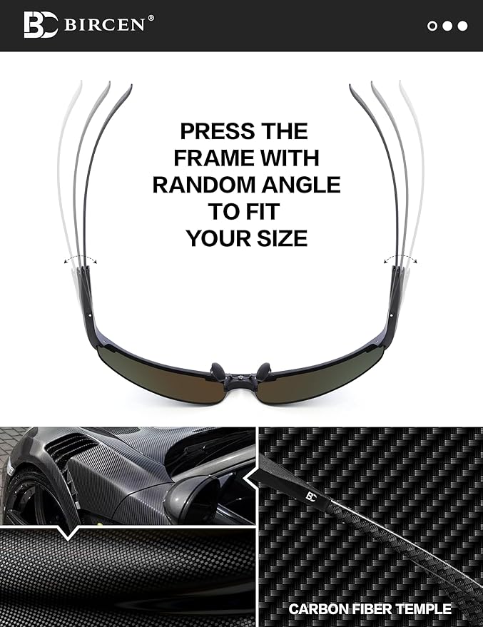 BIRCEN Polarized Carbon-Fiber Sunglasses for Men: Ultralight UV Protection Sun Glasses for Outdoor Sports Fishing Golf Hiking