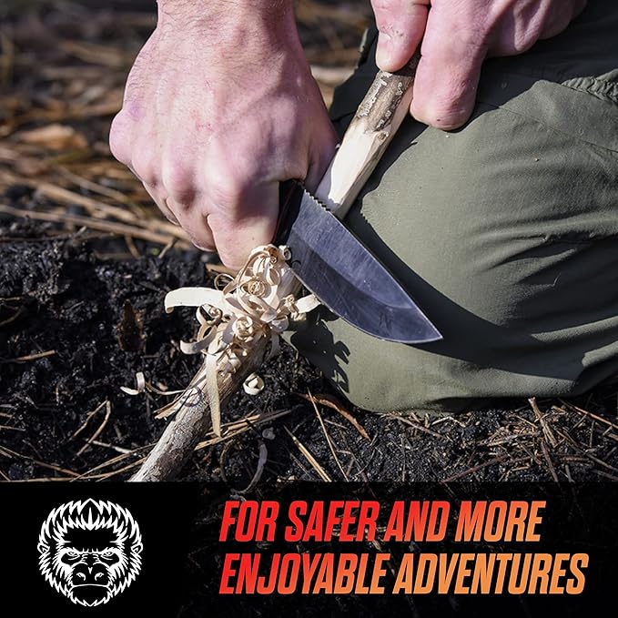 Holtzman's Gorilla Survival Bloodline Fixed Blade Knife with Sheath - Full Tang 1095 High Carbon Steel - Outdoor Bushcraft & Hunting Knife for Survival Gear