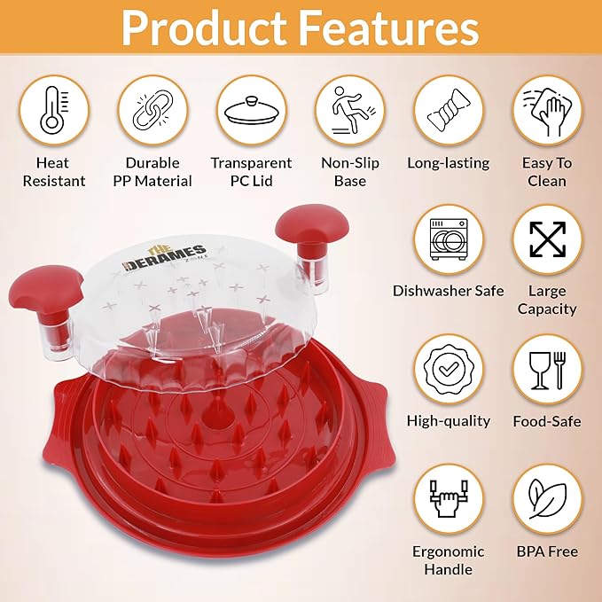 Chicken Shredder Tool Twist with Brush -10" Large Chicken Breast Meat Shredder Machine – BPA-Free Meat Grinder with Removable Tray, Non-Slip Suitable for Pork, Beef, Chicken - Dishwasher Safe (Red)