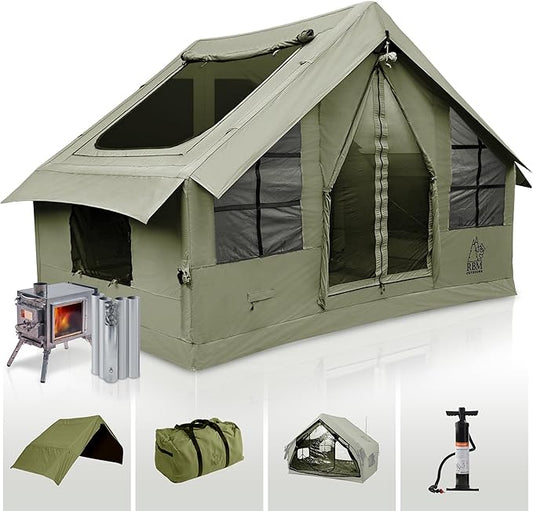 Panda Inflatable Tents for Camping with Stove Jack, Canvas Blow Up, Easy Setup Inflatable Tent, Waterproof Hot Inflatable Outdoor House, Casa de Campaña with Hand Pump