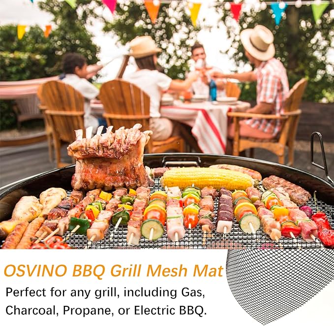 OSVINO Black Grill Mesh Mat 5 Pack Reusable Non-Stick BBQ Grill Mats 16"x12" Outdoor Barbecue Baking Accessories Works on Gas Charcoal Electric Grill for Grilling Meat, Fish, Steak, Vegetables