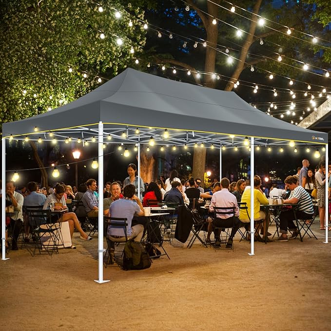 HOTEEL 13x26 Pop up Canopy Tent for Parties, Heavy Duty Easy Setup Tent with 6 Sidewalls, Outdoor Commercial Instant Gazebo for Wedding Event, with Roller Bag & Sand Bags, Grey(Hexagonal Frame)