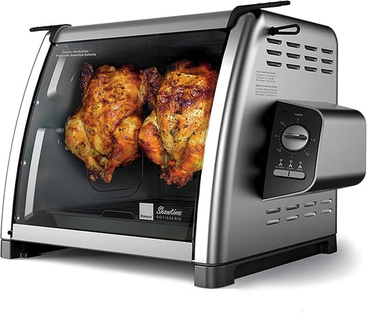 Ronco Showtime Large Capacity Rotisserie & BBQ Oven Modern Edition, Simple Switch Controls, Silicone Door Tie, Perfect Preset Rotation Speed, Self-Basting, Auto Shutoff, Includes Multipurpose Basket