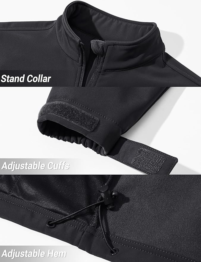 TACVASEN Men's Lightweight Softshell Jacket Fleece Lined Waterproof Tactical Rain Zip Up Winter Coat Windbreaker Casual