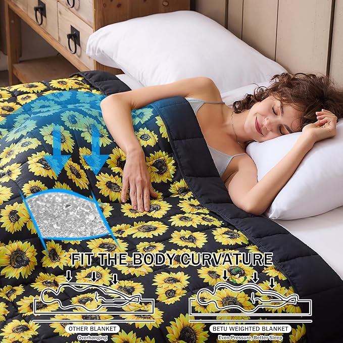 Sunflower Weighted Blanket for Adults 20lbs, 48"x72" Twin Size, Cooling Heavy Blanket for 130-220lbs with Premium Glass Beads, Soft Thick Big Blankets for All-Season Sleeping Comfort Breathable