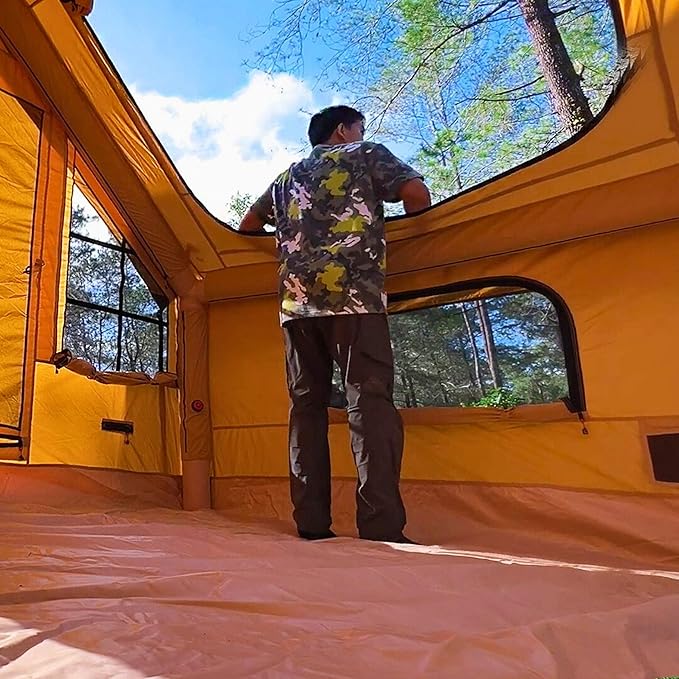 Panda Inflatable Tents for Camping with Stove Jack, Canvas Blow Up, Easy Setup Inflatable Tent, Waterproof Hot Inflatable Outdoor House, Casa de Campaña with Hand Pump