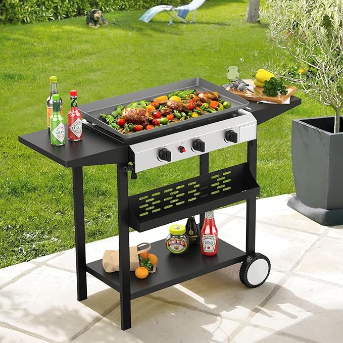 3 Burner BBQ Flat Top Grill, 25.6 Inch Stainless Steel Portable Detachable Gas Griddle, 30,000 BTU Propane Griddle for Camping