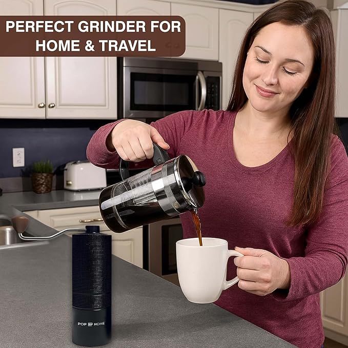 Manual Coffee Grinder with Brush - Stainless Steel Handheld Burr Mill, Adjustable Grind Settings for Espresso, Pour Over, French Press & Cold Brew, Portable Hand Coffee Grinder