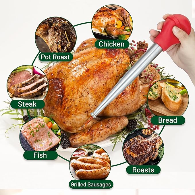 Vondior Turkey Baster for Cooking, Food Grade Stainless Steel Turkey Baster Syringe with Barbecue Basting Brush and 2 Marinade Injector Needles and Cleaning Brush, Red