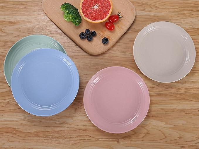 LuckyZone 7 Inches Small Unbreakable Wheat Straw Plates - Reusable Plate Sets of 4 - Dishwasher & Microwave Safe - Perfect for Dinner Dishes - Healthy, BPA Free & Eco-Friendly (7 Inches)