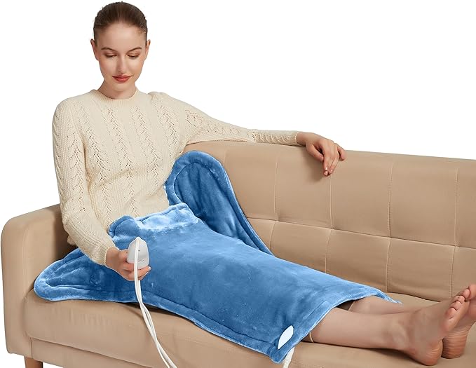 Ambershine 26"x35" XXXL King Size Neck& Shoulder& Back Heating Pad with 12 Temperature Settings& 4 Auto-Off Countdown Timers, Pain Relief for Back/Neck/Shoulder, Christmas gift for mom dad(Light Blue)