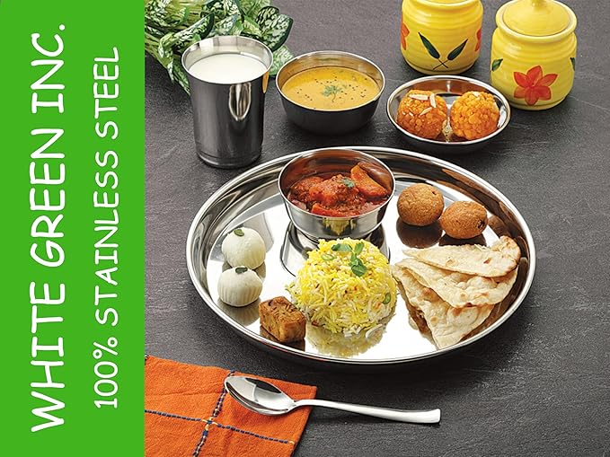 48 Pcs Stainless Steel Dinner Set - Dinnerware set including Dinner Plates, Quarter Plates, Bowls, Tumblers, Forks & Spoons - Home Kitchen Metal Camping Set - Service for 6 (Sticker Free)