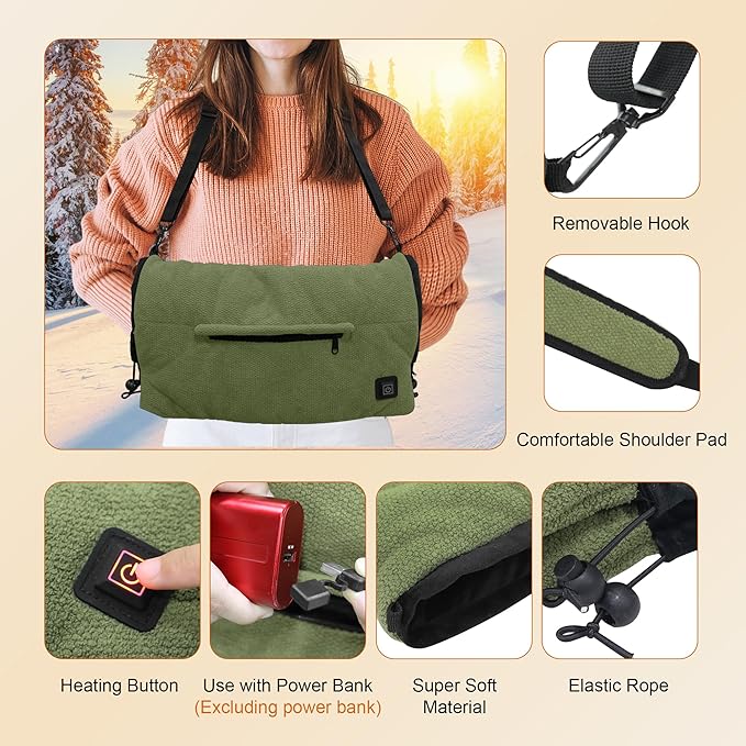 MDSTOP Heated Hand Warmer Pouch, Hand Warmers Rechargeable, Portable Electric Heated Hand Muff, Heated Gloves for Women, Men, Kids, Hunting,Fishing,Camping,Golf & Xmas Gifts(No-Battery)
