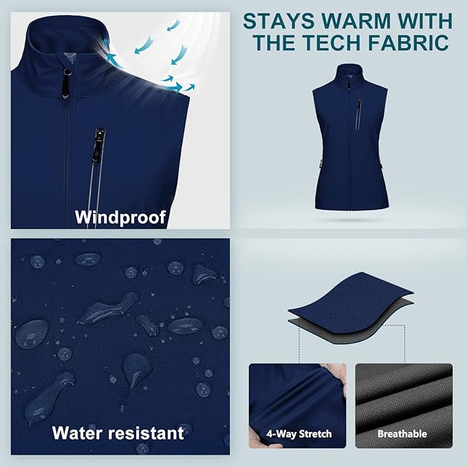 33,000ft Women's Lightweight Running Vest Outerwear with Pockets, Windproof Sleeveless Jacket for Golf Hiking Travel