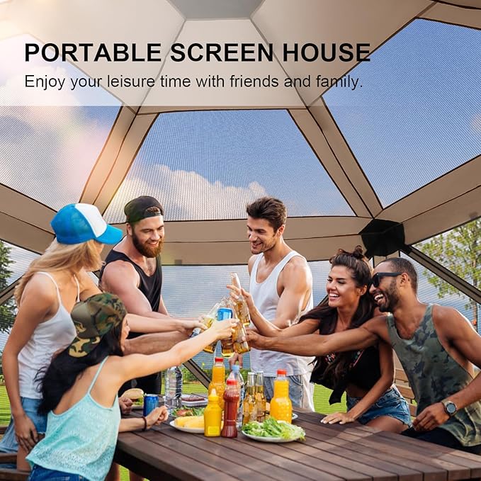 COBlZl 12x12 pop up Gazebo on Clearance Screen Canopy Tent for Camping,Outdoor Instant Stargazing Gazebo,Portable Hub Tent with Removable Sidewalls,Pavilion for Backyard,Khaki