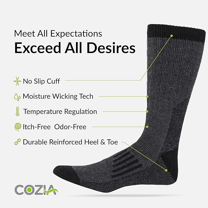 COZIA Merino Wool Socks for Men and Women Warm thermal Boot Hiking Socks 3 Pairs